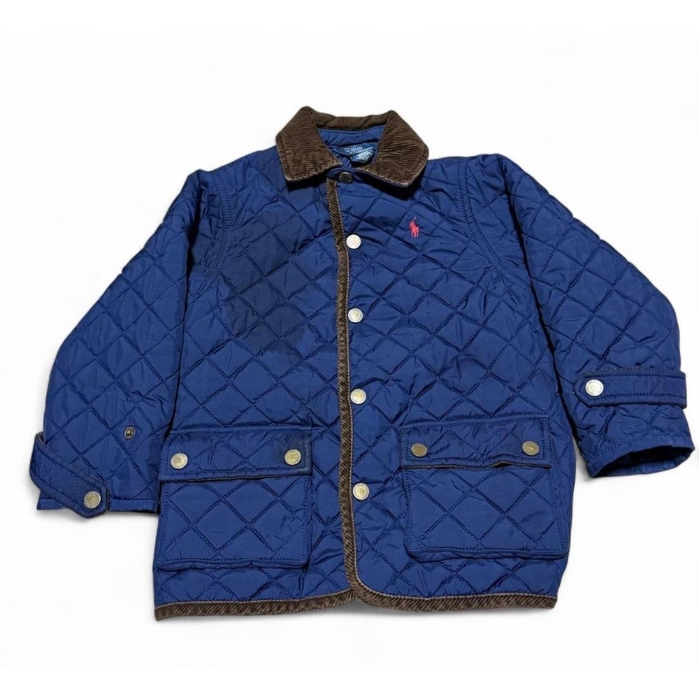 Vintage Polo Ralph Lauren Boys 3/3T Quilted Barn Jacket Blue Corduroy Collar